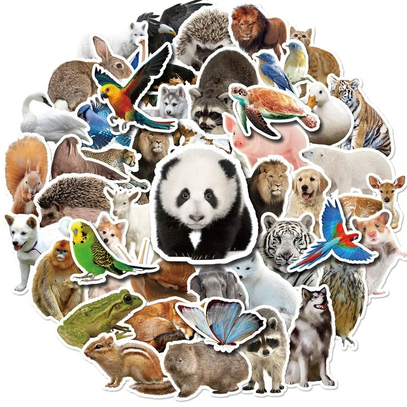 PVC Jungle Animal Stickers 10/25/50pcs for Teachers, Water Bottles, Scrapbooks, Skateboards, Luggage (Online Order Only)