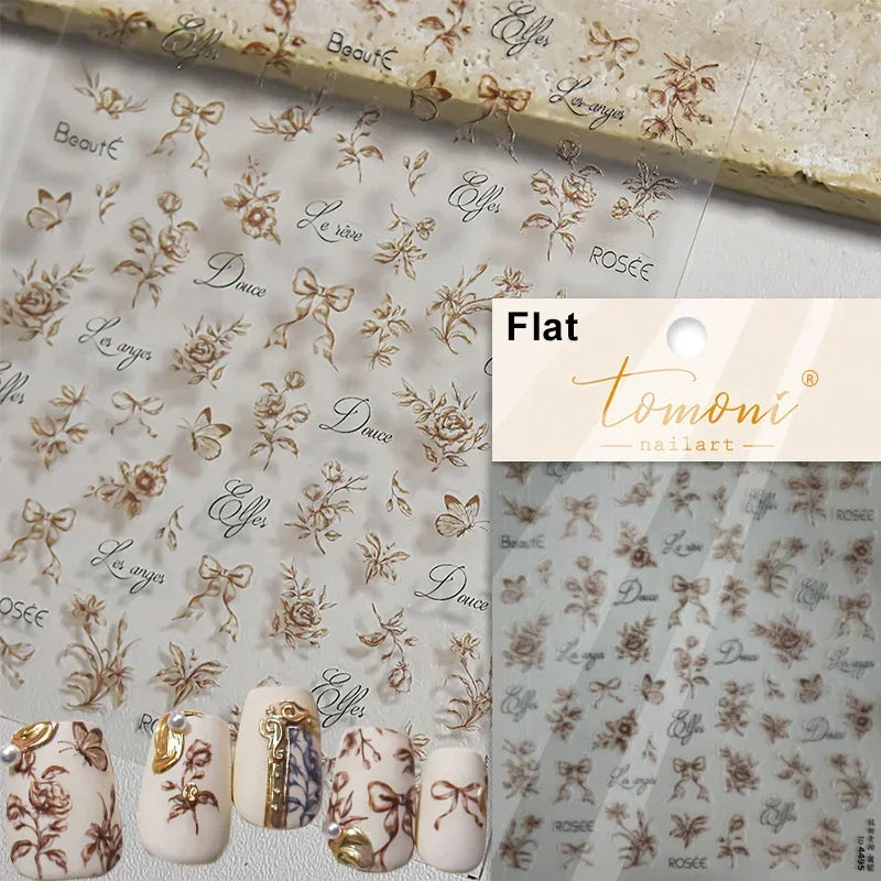Charming Golden Gradient Shiny Rhinestone Jelly Butterfly Flower Petal Bowknot 3D Self Adhesive Nail Art Sticker Manicure Decals (ONLINE ORDER ONLY)
