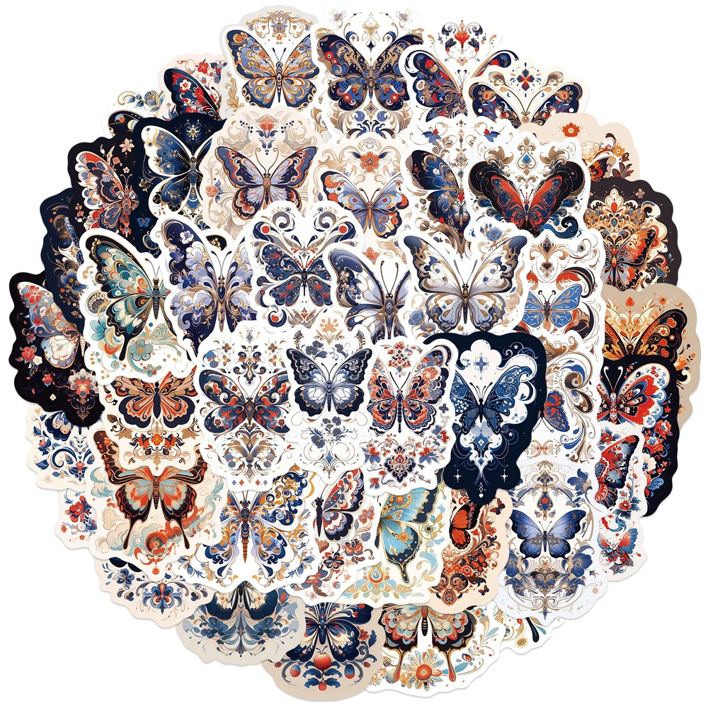 50pcs Retro Cartoon Butterfly Aesthetic Stickers Vinyl Laptop Decals For Luggage Water Bottle Notebook Phone Waterproof Graffiti (ONLINE ORDER ONLY)