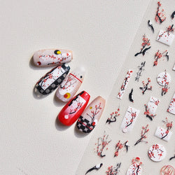 Red Plum Blossom Flower Chinese 3D Self Adhesive Nail Art Decoration Stickers Cheongsam Iris Lily Lotus Vase 5D Manicure Decals (ONLINE ORDER ONLY)