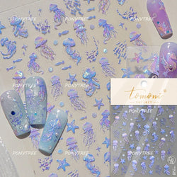 Dizzying Shell Coral Dolphin Starfish Heart Jellyfish Water Bubbles Ocean Adhesive Nail Art Decorations Stickers Manicure Decals (ONLINE ORDER ONLY)