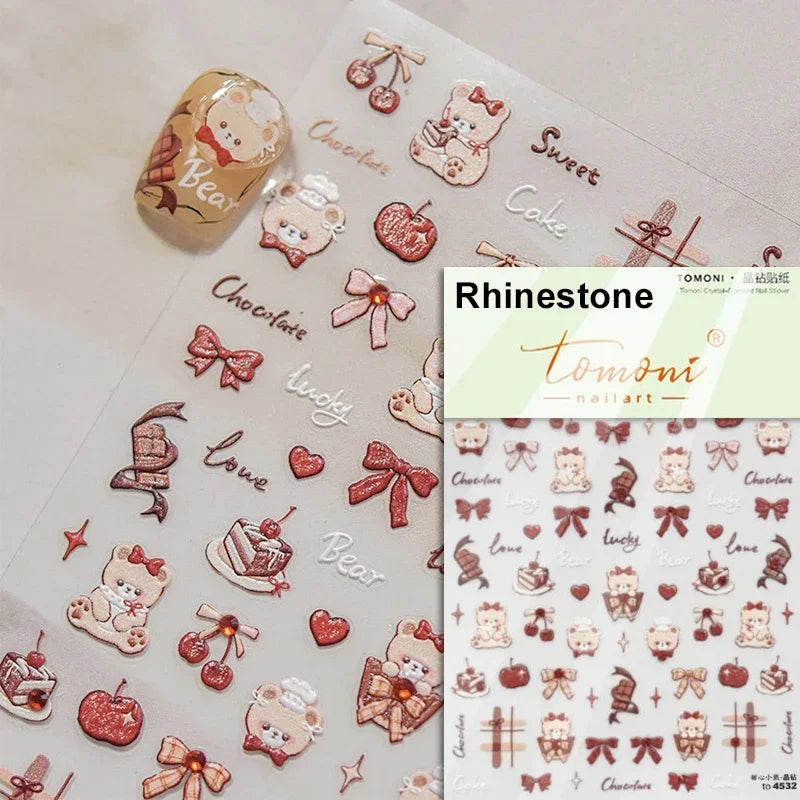 Bowknot Dog puppy Christmas Hat Strawberry Cake Food Coffee Cherry Love Heart Adhesive Nail Art Sticker Reliefs Manicure Decals (Online Order Only)