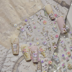 Angel Bowknot Stone Statue Vintage Photo Frame Flower Bed Bouquet Garden Rose Crown Adhesive Nail Art Stickers Manicure Decals (ONLINE ORDER ONLY)
