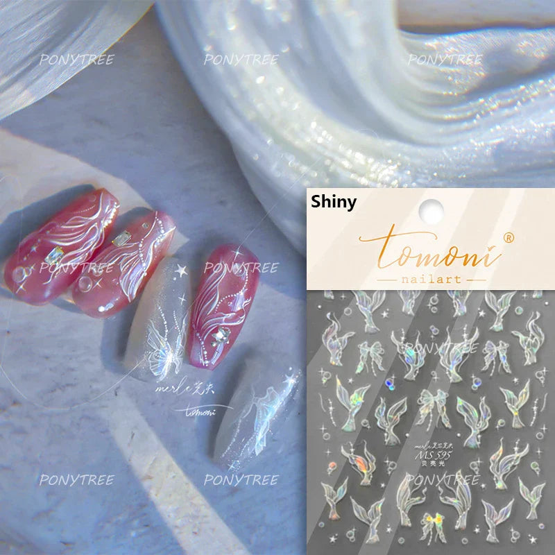 Lotus Leaf Brocaded Carp Koi Playing Goldfish Cavort Ripple Droplet Water Bubbles Self Adhesive Nail Art Stickers Manicure Decal (Online Order Only)
