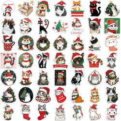 50pcs Cute Christmas Cat Graffiti Stickers Aesthetic DIY Luggage Bike Phone New Year Gift Decoration Sticker Toy (ONLINE ORDER ONLY)