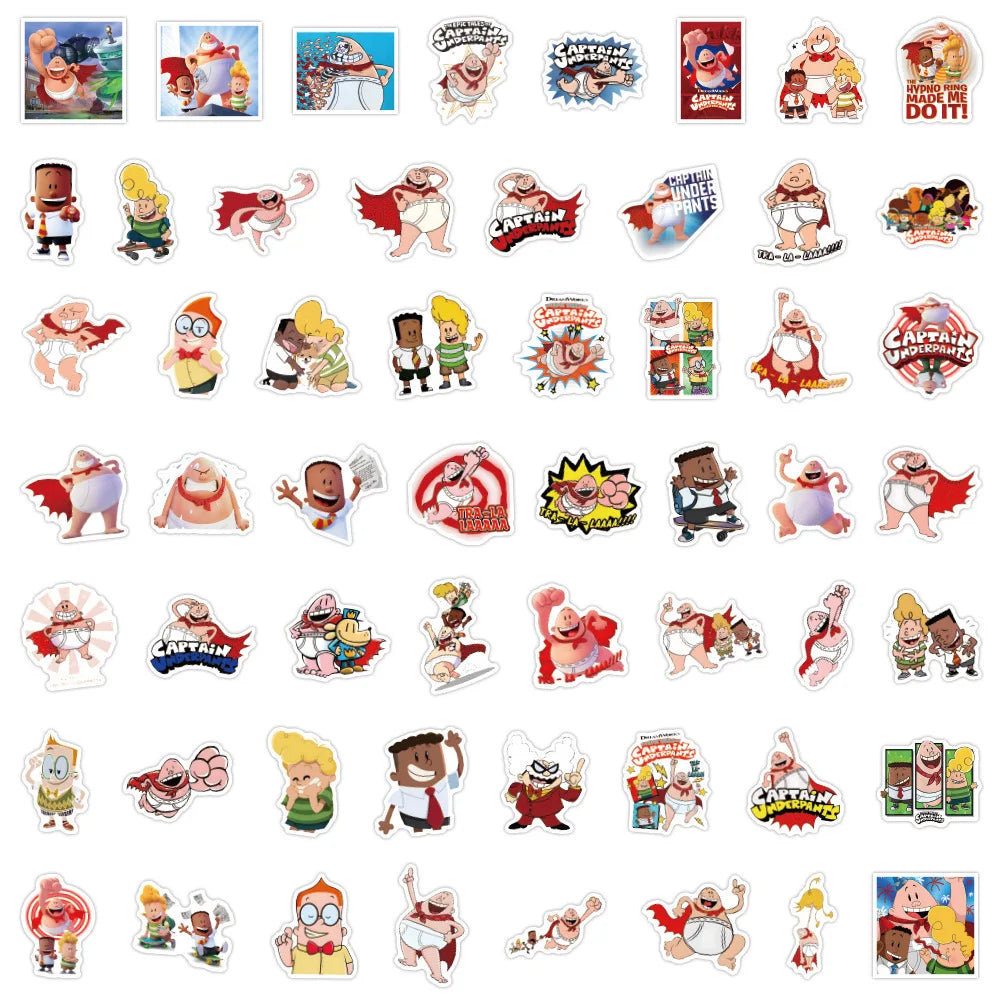 10/30/55PCS Captain-Underpants sticker Stickers Decor Luggage Laptop Phone Guitar Refrigerator Skateboard Reward Sticker Kid Toy (ONLINE ORDER ONLY)