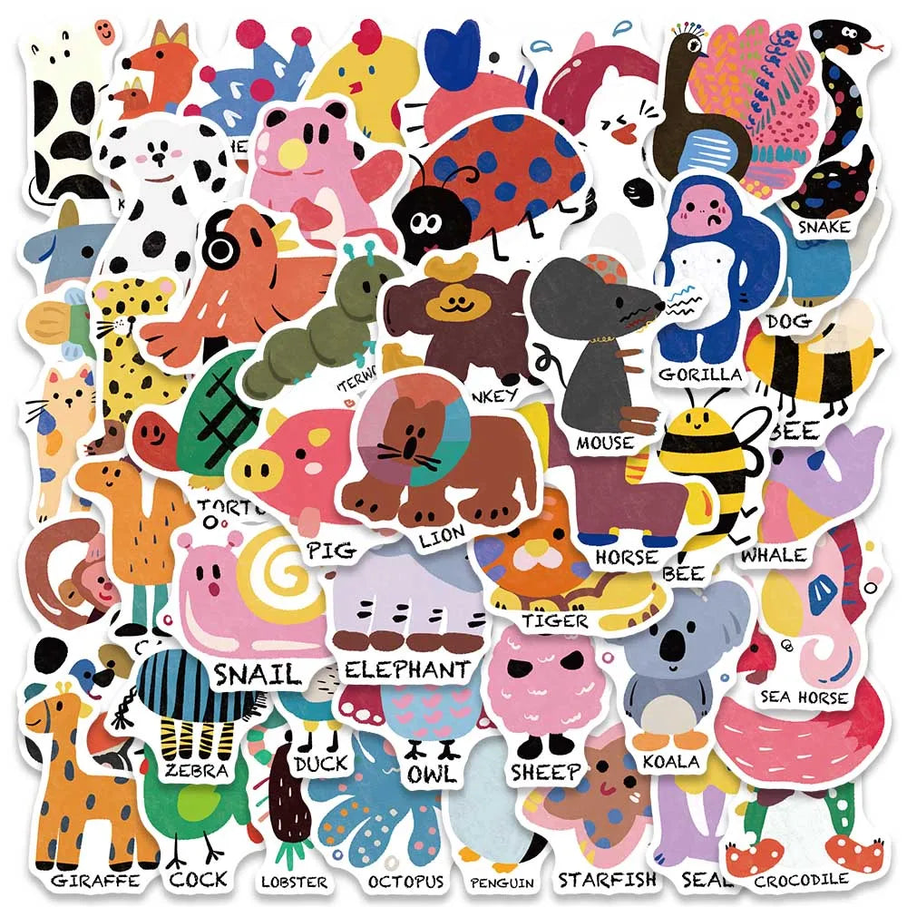 50pcs Vinyl Laptop Decals Cute Cartoon Animals Waterproof Graffiti For Luggage Phone Guitar Bicycle Car Stickers Kids Toy (ONLINE ORDER ONLY)