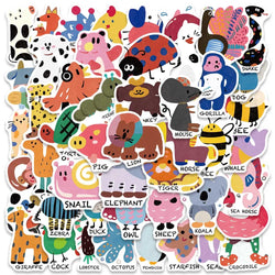 50pcs Vinyl Laptop Decals Cute Cartoon Animals Waterproof Graffiti For Luggage Phone Guitar Bicycle Car Stickers Kids Toy (ONLINE ORDER ONLY)