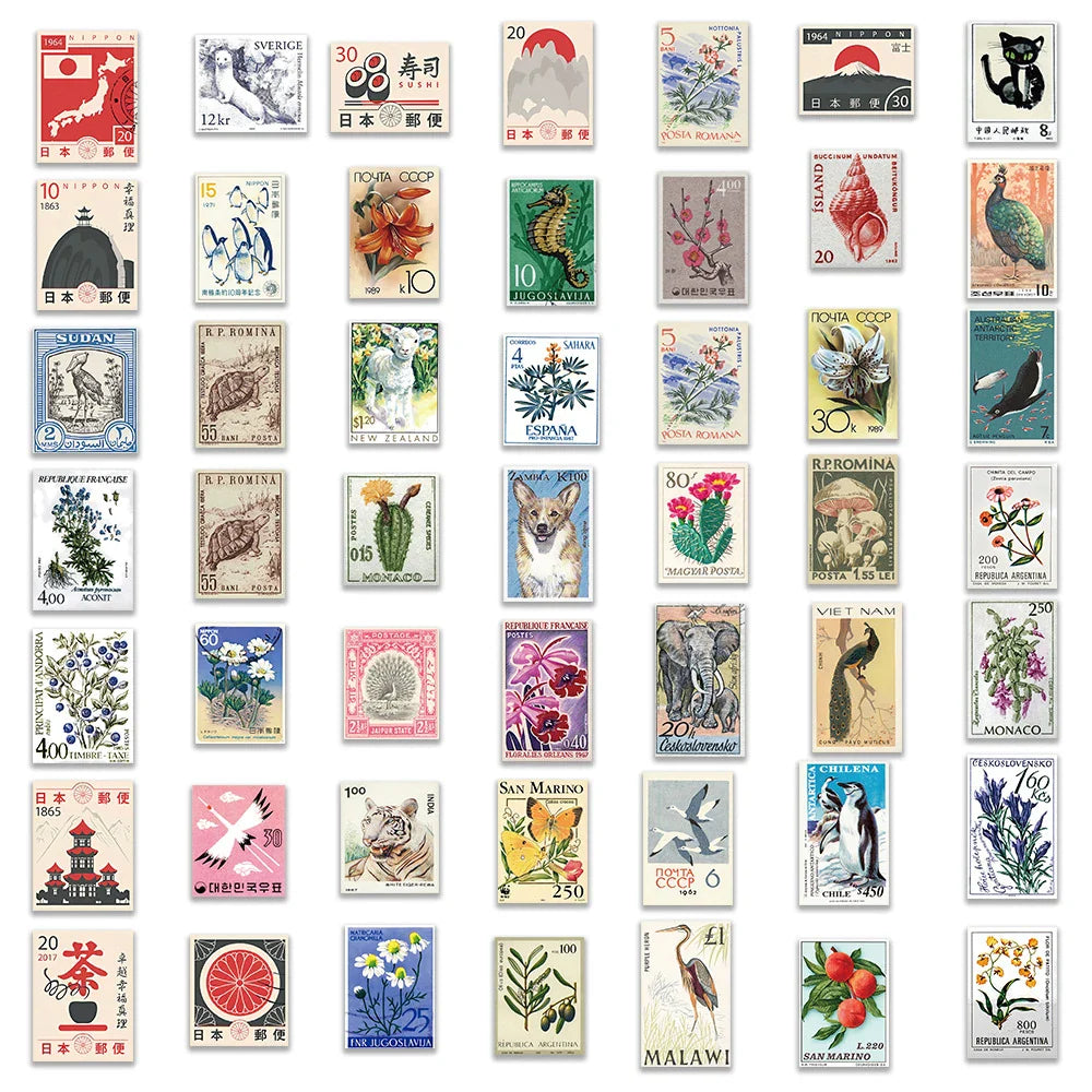 10/30/50pcs Vintage Postal Stamps From All Over The World Sticker Packs (ONLINE ORDER ONLY)