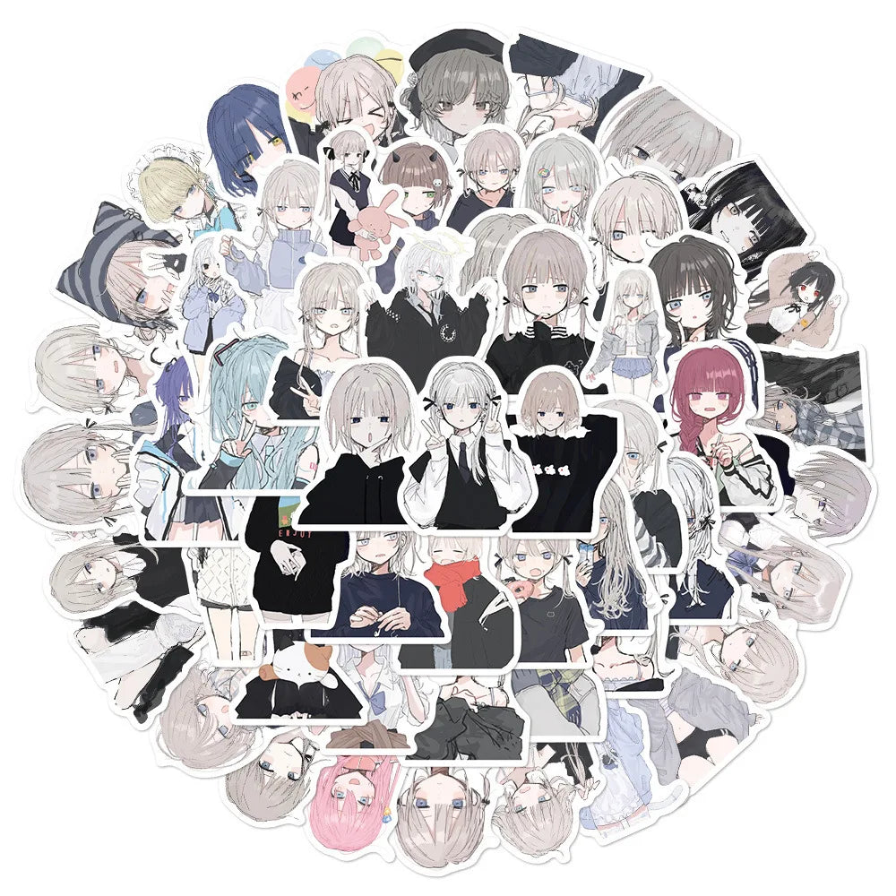 Morbid Girl Stickers Cute ACG Cartoon Decals for Scrapbook Luggage Laptop Phone Car Bike Skateboard (Online Order Only)