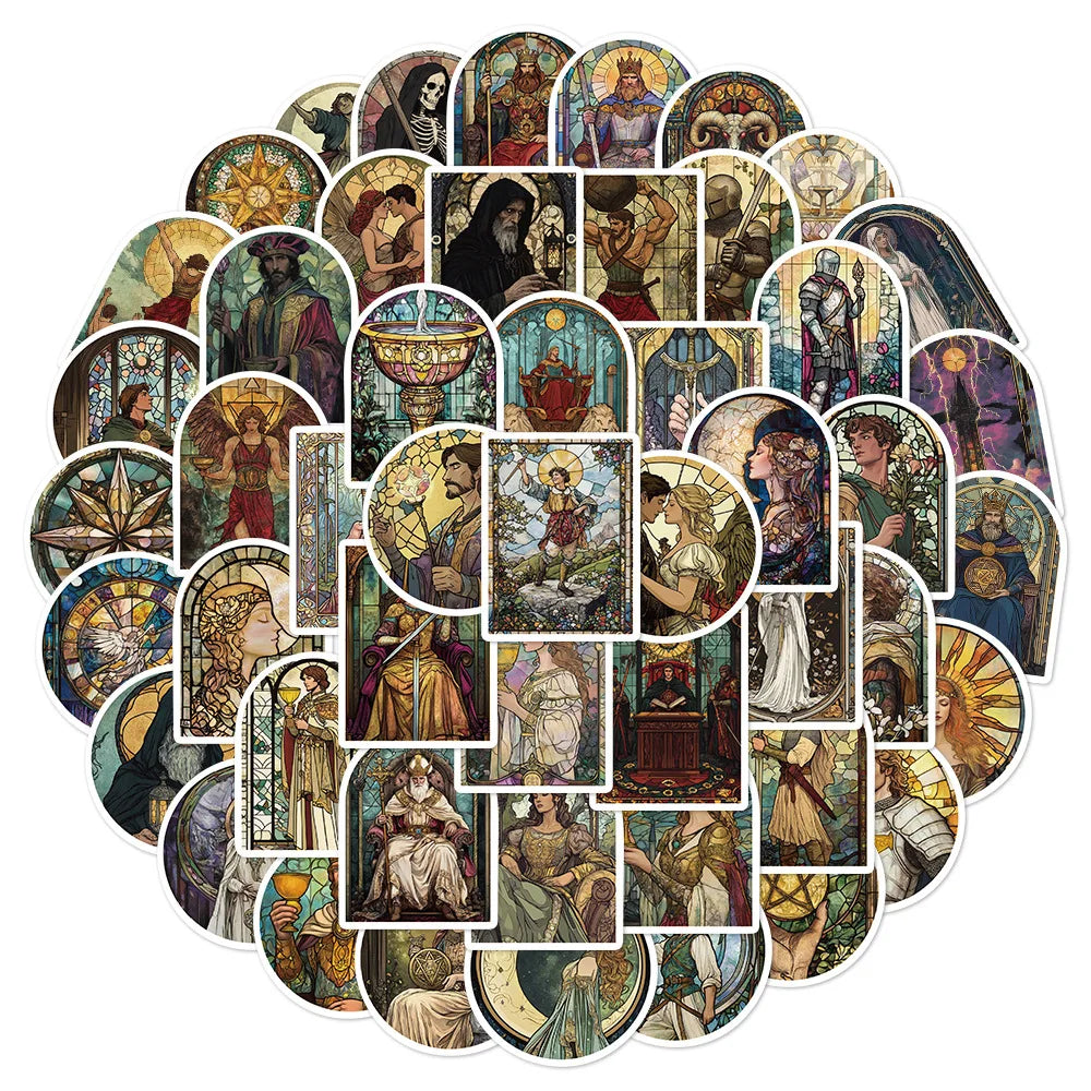 Stained Glass Tarot Stickers: 10/30/50PCS for Phone, Laptop, Luggage, Skateboard, DIY, Kids (Online Order Only)