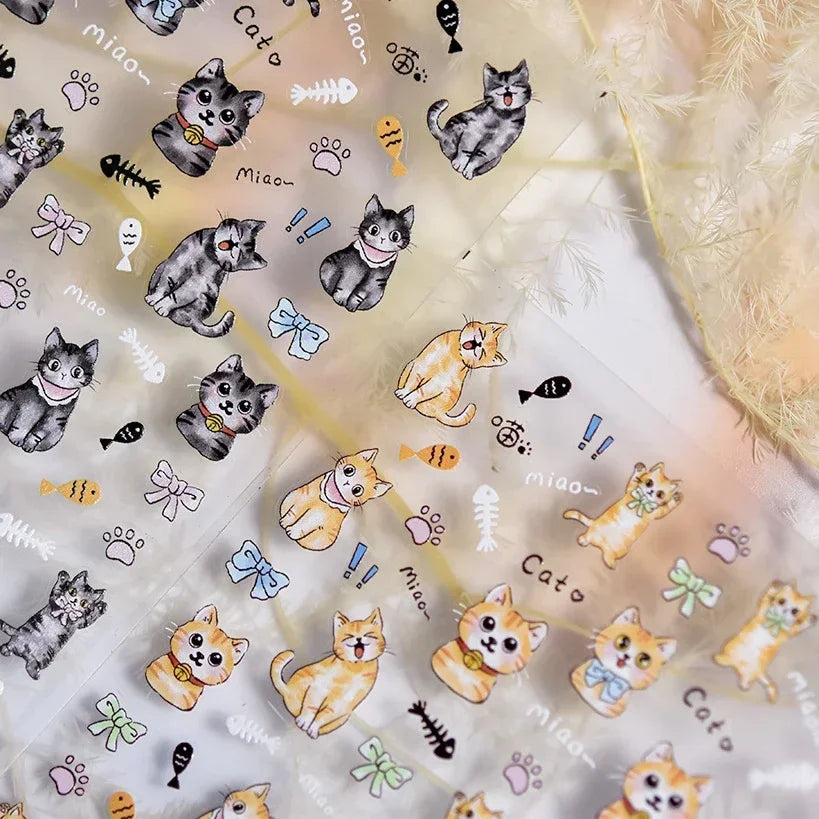 Cute Cat Eye Fishbone Animals Leopard Cat Ginger Cat Kitten Exclamation Point Paw Self Adhesive Nail Art Sticker Manicure Decals (ONLINE ORDER ONLY)