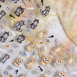 Cute Cat Eye Fishbone Animals Leopard Cat Ginger Cat Kitten Exclamation Point Paw Self Adhesive Nail Art Sticker Manicure Decals (ONLINE ORDER ONLY)
