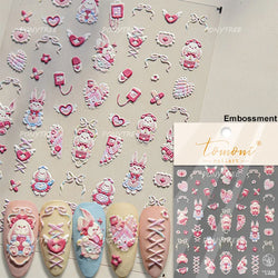 Cute Animals Bear Dog Cake Sweet Cherry Grid Bowknot Star Line Fruit Relief Self Adhesive Nail Art Stickers 3D Manicure Decals (ONLINE ORDER ONLY)