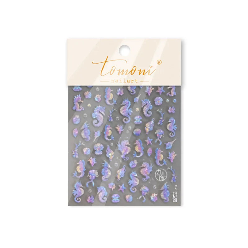 Romantic Mermaid Tail Water Bubbles Seahorse Shell Starfish Coral Pearl Pendant Self Adhesive Nail Art Stickers Manicure Decals (Online Order Only)
