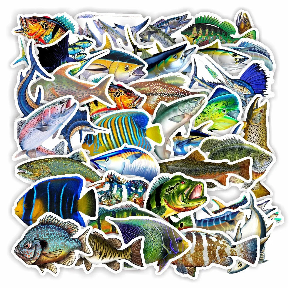 Cartoon Fish Stickers 10/30/50Pcs for Suitcase, Skateboard, Laptop, Luggage, Fridge, Phone, Car (ONLINE ORDER ONLY)