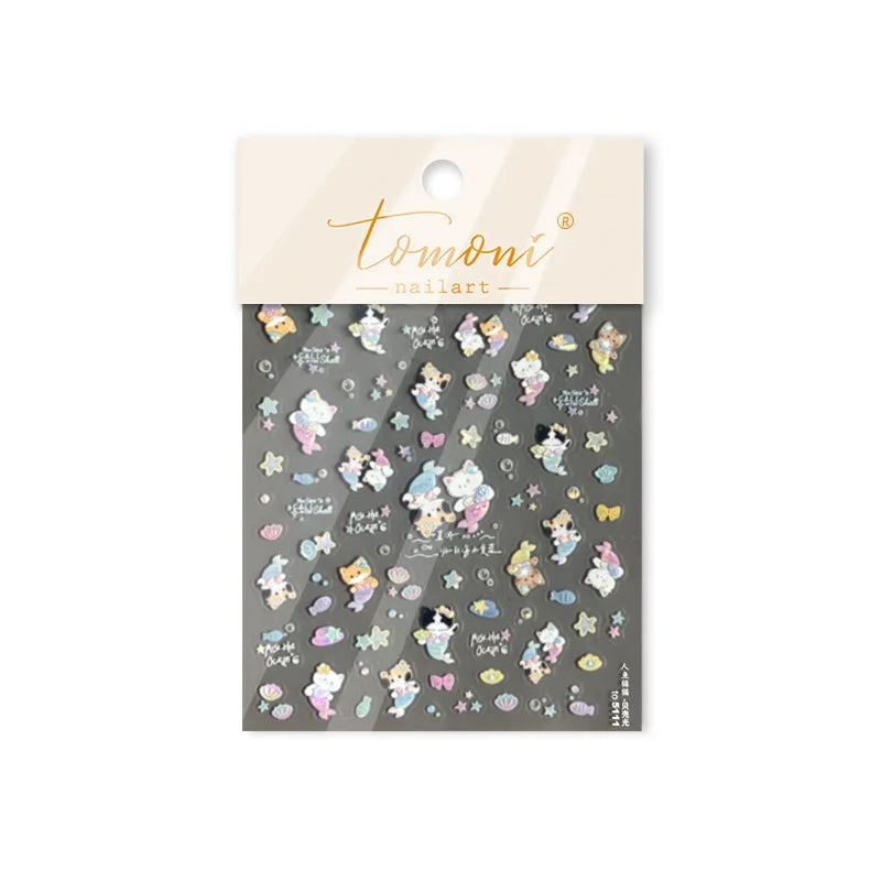 Colourful Ray Jellyfish Otter Cat Mermaid Octopus Starfish Bubbles Conch Shell Bowknot Summer Marine Nail Art Stickers Decals (ONLINE ORDER ONLY)