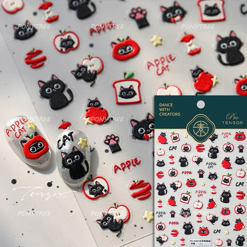 Black Cat Kitten Glasses Camera Timepiece Shoe Notebook Vase Pen Teapot Bowknot Item Adhesive Nail Art Stickers Manicure Decals (Online Order Only)