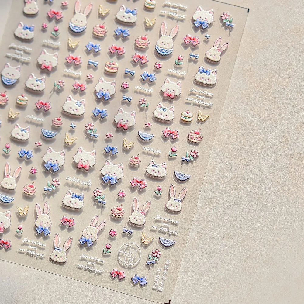 Bunny Love Heart Rabbit Nurse Cut Wound Bowknot Pill Flower Medicine Treatment Self Adhesive Nail Art Stickers Manicure Decals (ONLINE ORDER ONLY)