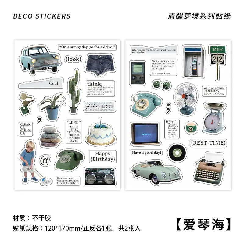 2Pc Ins Cute Retro Sticker Planner Collage Scrapbook DIY Material Decoration Stickers Personalized Art Supplies Stationery (ONLINE ORDER ONLY)