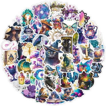 10/50pcs Gothic Magic Moon Cat Witch Stickers Astrology Tarot Decals DIY Laptop Scrapbook Fridge Phone Graffiti Toy Sticker (ONLINE ORDER ONLY)