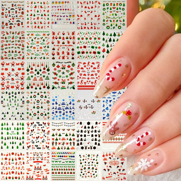 30Sheet 3D Glitter Christmas Nail Art Stickers Santa Claus Snowflake Elk Christmas Tree Design Nail Decals Cartoon Nail Supplies (Online Order Only)