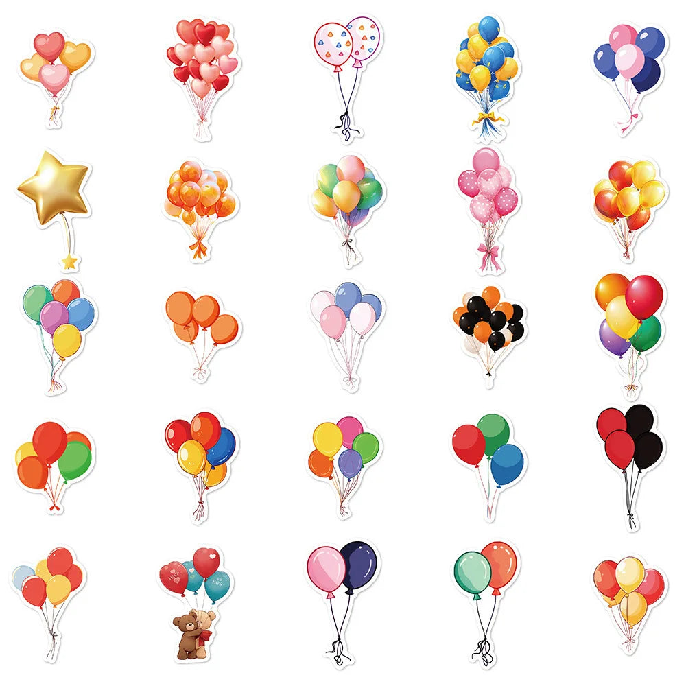 10/30/50PCS Cartoon Balloon Stickers Festive Atmosphere Ornament Decals DIY Laptop Phone Guitar Diary Scrapbook Bike Kids Toy (ONLINE ORDER ONLY)