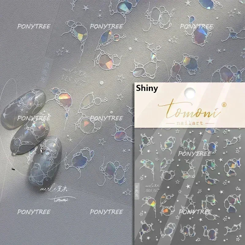 Hot Stamping Laser Shell Conch Starfish Pearl Whale Coral Dolphin Summer Beach Sea Wave Jellyfish Bubble Nail Art Stickers Decal (ONLINE ORDER ONLY)