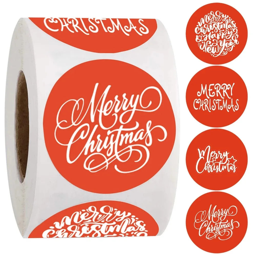 100-500PCS Merry Christmas Stickers Santa Claus Christmas Pattern Design Christmas Gift Package Decor Labels 1inch (ONLINE ORDER ONLY)