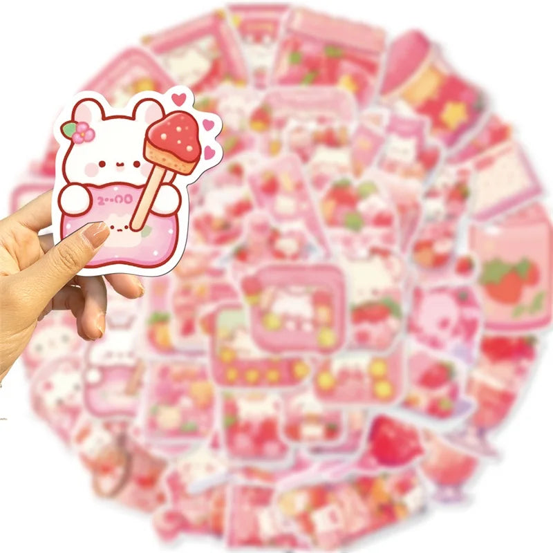 10/30/50PCS Cute Pink Food PVC Sticker Aesthetic Children's Decoration Scrapbooking Korean Stationery School Supplies for Kids (ONLINE ORDER ONLY)