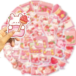 10/30/50PCS Cute Pink Food PVC Sticker Aesthetic Children's Decoration Scrapbooking Korean Stationery School Supplies for Kids (ONLINE ORDER ONLY)