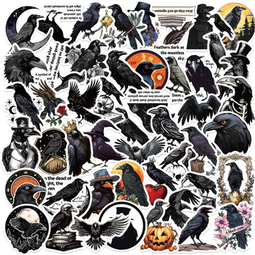 Black Crow Cartoon Stickers for Phone, Laptop, Luggage, Skateboard - 10/30/50PCS (ONLINE ORDER ONLY)