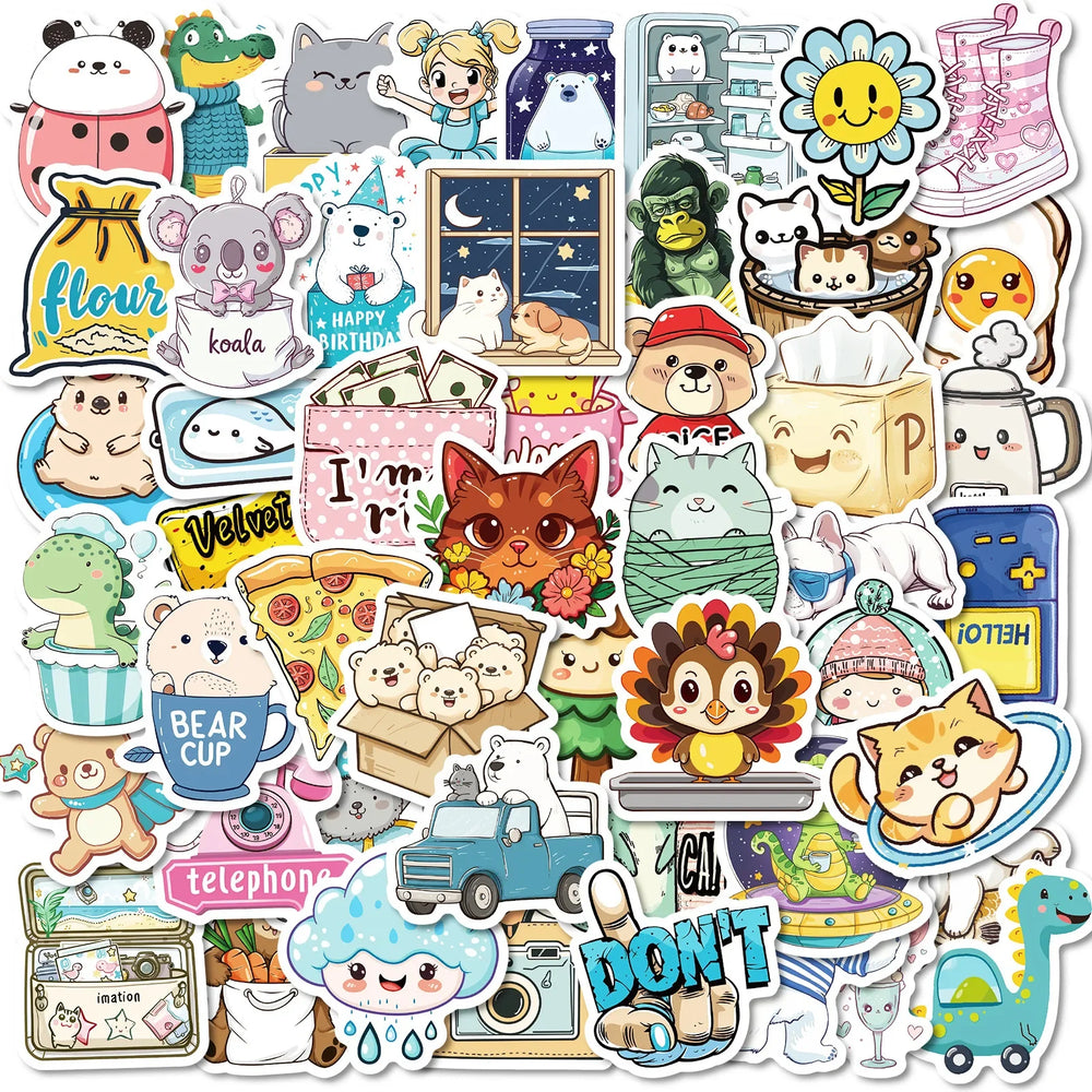 50Pcs Cute Animal Graffiti Stickers for Helmet, Wall, DIY Decor (ONLINE ORDER ONLY)