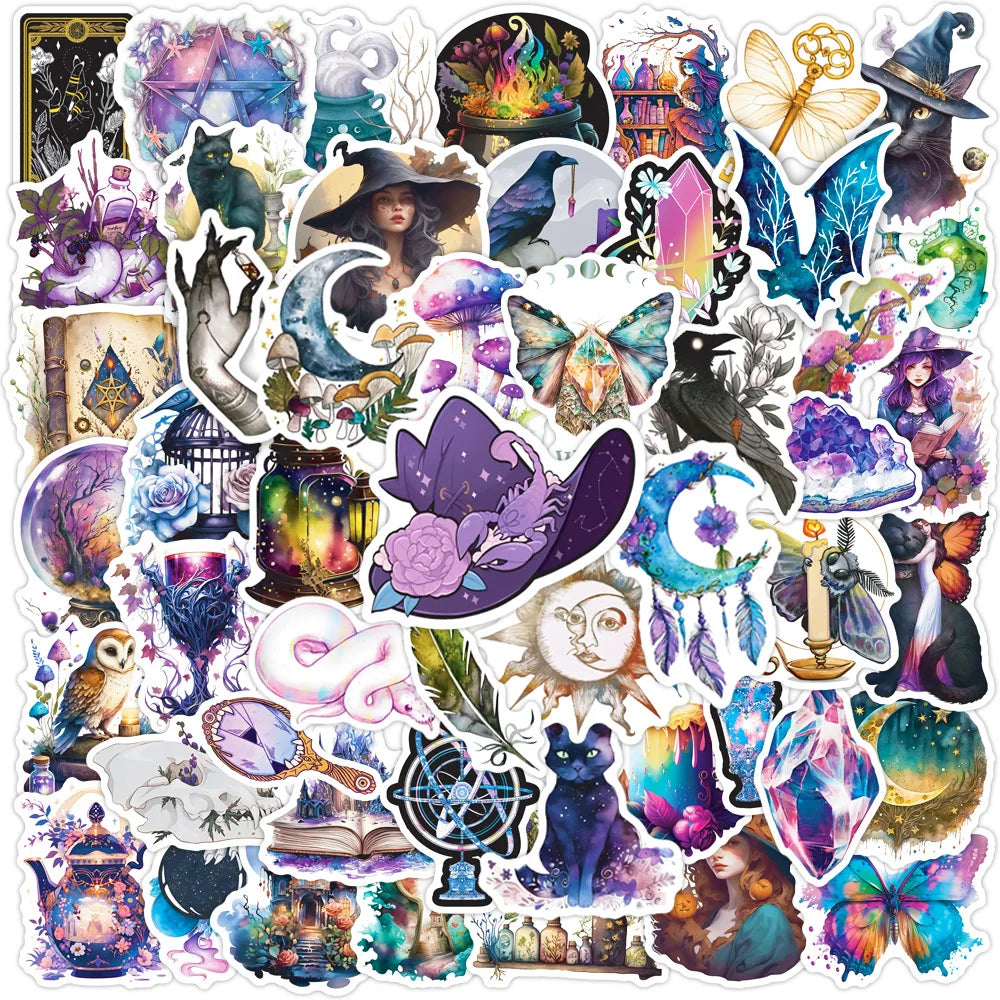 50pcs Gothic Witch Graffiti Stickers for Helmet, Wall, DIY Decoration (Online Order Only)