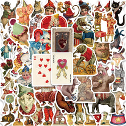 50PCS Vintage Circus Acrobatics Clown Retro Art Funny Stickers Aesthetic Graffiti Decals Scrapbook Laptop Bottle Sticker Gift (Online Order Only)