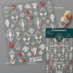 Angel Bowknot Stone Statue Vintage Photo Frame Flower Bed Bouquet Garden Rose Crown Adhesive Nail Art Stickers Manicure Decals (ONLINE ORDER ONLY)