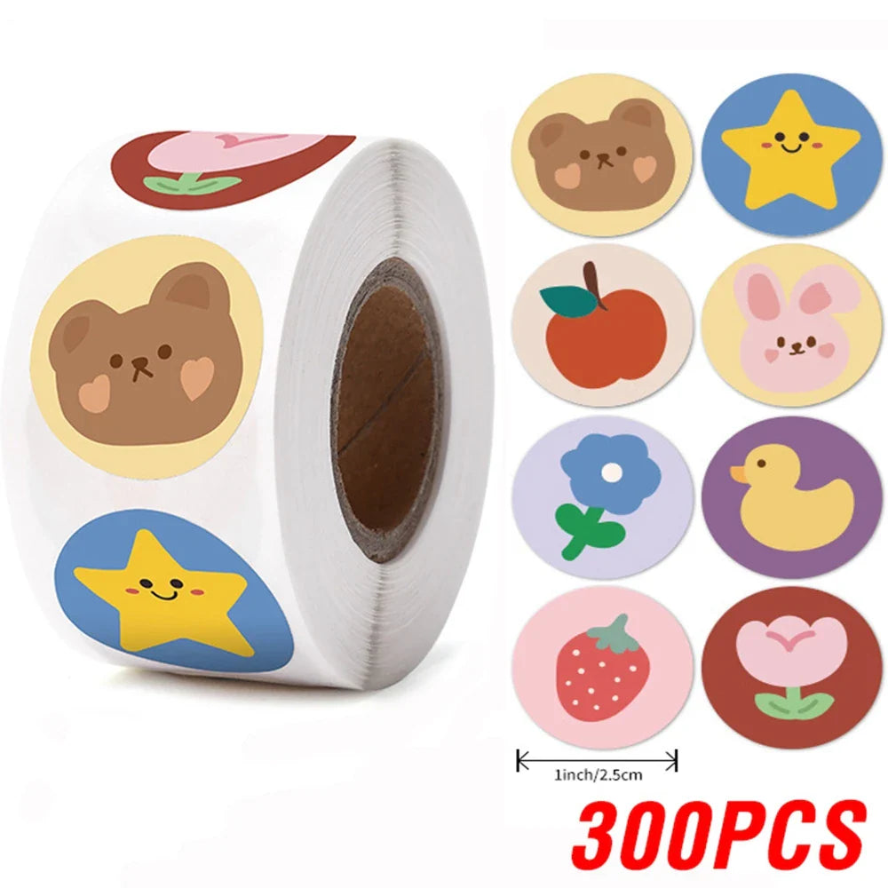100-500pcs Round Cartoon Toys Animal stickers for kids Teacher Reward Encourage Sticker Office Stationery for Children 1inch (ONLINE ORDER ONLY)