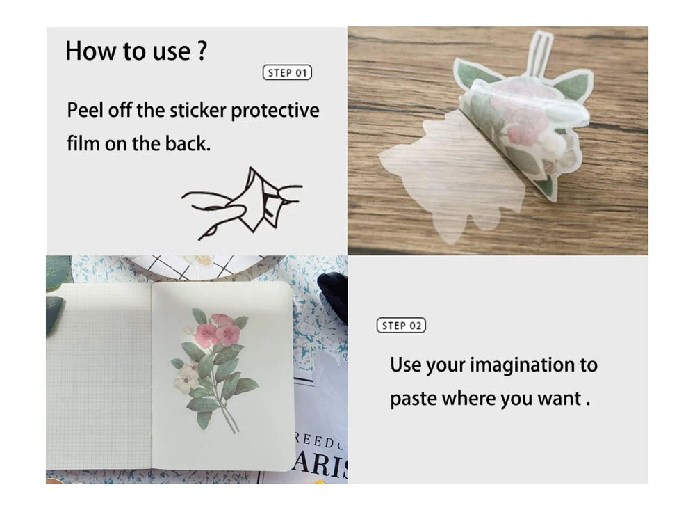 Floral Washi Planner Sticker, Decorative Adhesive  Craft Scrapbooking  Set for Diary, Album Journal, 60 PCS (ONLINE ORDER ONLY)