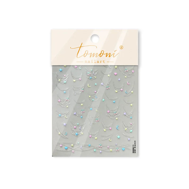 Colourful Star Moon Curved Line Arc Necklace Love Heart Hanging in The Air Starry Night Adhesive Nail Art Sticker Manicure Decal (Online Order Only)