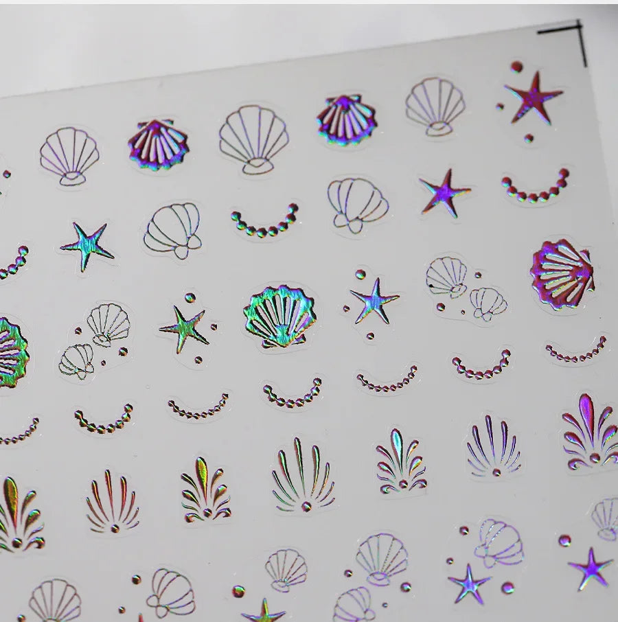 Shiny Laser Constellation Totem Pink Blue Gold Silver Shell Starfish Moon Star 3D Self Adhesive Nail Art Sticker Manicure Decals (ONLINE ORDER ONLY)