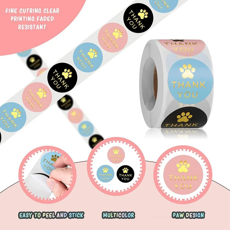 500Pcs Round Dog Paw Print Thank You Label Stickers Used for Shipping and Mailing Box Seal Labels Decorative Gifts Stickers (ONLINE ORDER ONLY)