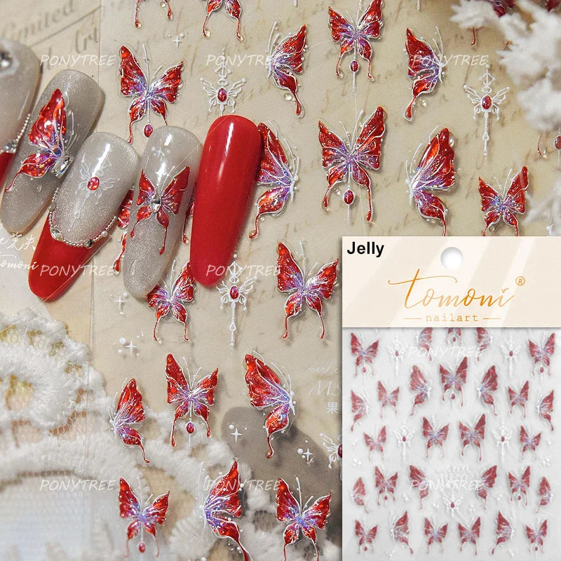 Chic Beautiful White Butterfly Shiny Lace Star Adhesive Nail Art Stickers Animals Charm Snowflake Manicure Decals Nail Supplies (Online Order Only)