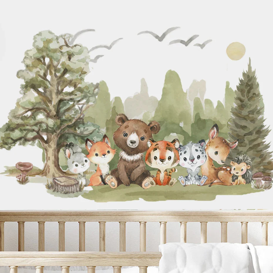 Cartoon Woodland Bear Deer Wall Sticker Kids Room Decor (ONLINE ORDER ONLY)