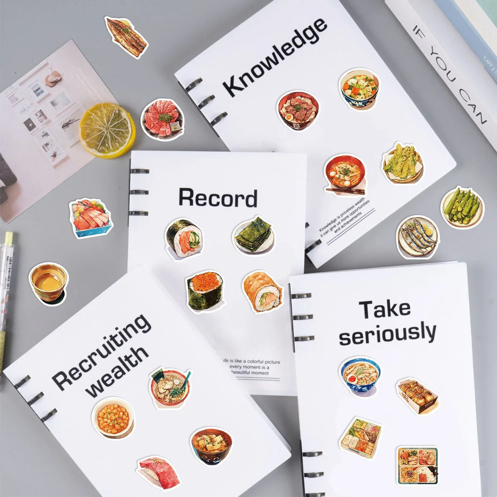 30Pcs Japanese Gourmet Food Stickers for Laptop Scrapbook Waterproof Cartoon Graffiti Decals Cute Sticker Toys Decor (Online Order Only)