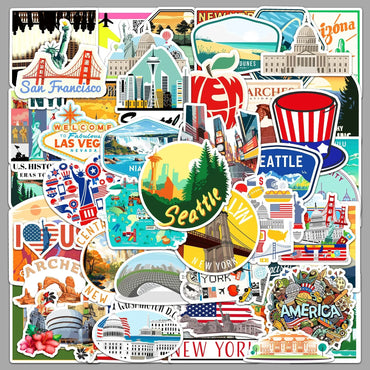 10/50Pcs USA American New York Travel Stickers Aesthetic Decals DIY Luggage Phone Motorcycle Car Bike Laptop Kids Sticker Toy (Online Order Only)