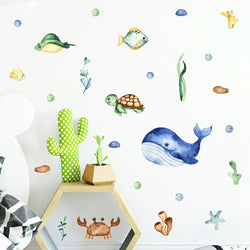 Cute Underwater Creatures Whale Sea Turtle Watercolor Vinyl Nursery Wall Decal Kids Room Decor (Online Order Only)