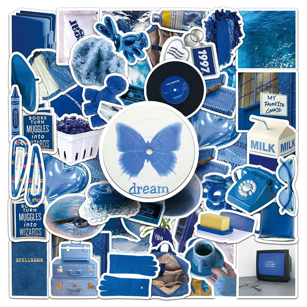 Cartoon Blue Stickers Aesthetic Ins Style Decals for Phone Motorcycle Skateboard Bike Car (ONLINE ORDER ONLY)
