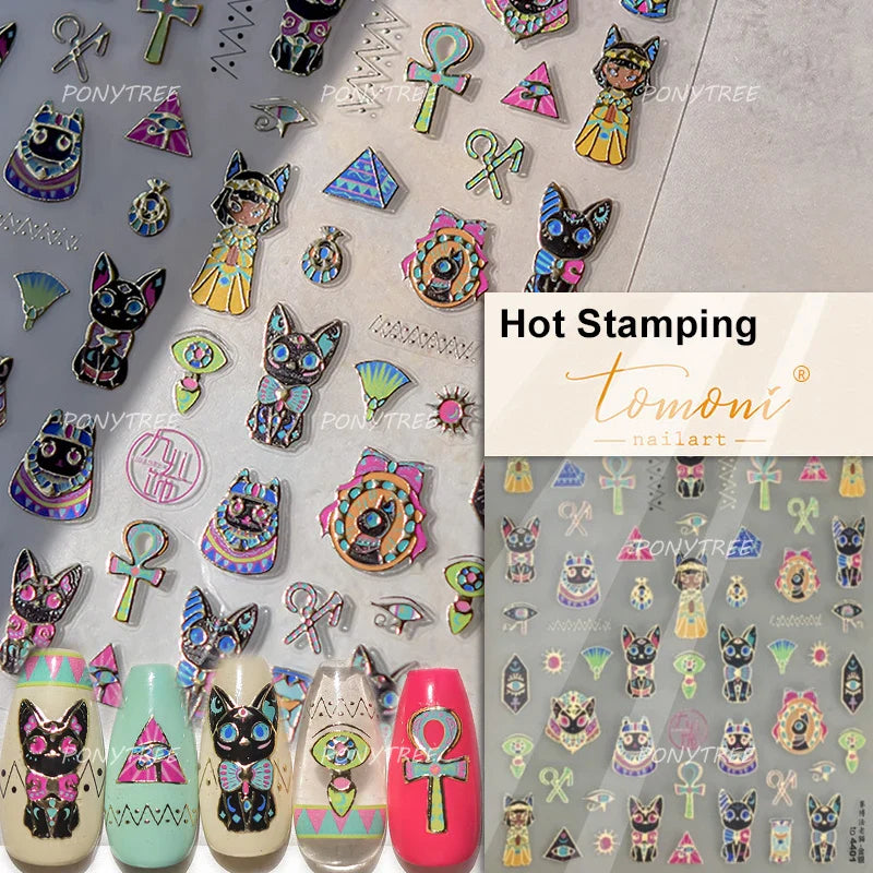 Mysterious Egyptian Cat Totem Eye Symbol Black Pharaoh Kitty Paw Sun Self Adhesive Nail Art Stickers Manicure Decals Wholesale (Online Order Only)