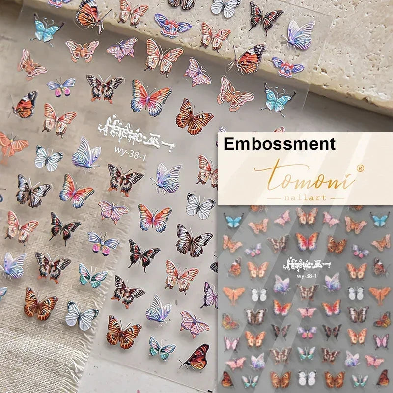 Dreamy Charming Shiny Beautiful Black White Butterfly Flower Love Heart Bowknot 5D Self Adhesive Nail Art Sticker Manicure Decal (ONLINE ORDER ONLY)