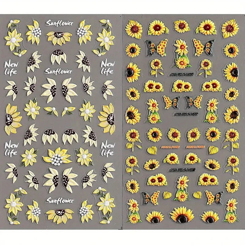 1pc Chic Sunflower 5D Nail Art Stickers Self-Adhesive Waterproof & Sustainable Decals for DIY Manicure Perfect for All Seasons * (ONLINE ORDER ONLY)